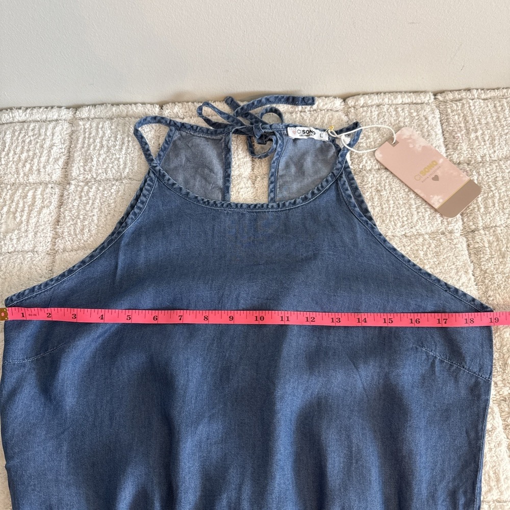 NWT Ci Sono Denim Blue Sleeveless Romper L Summer Outdoors Festival Boho Casual - Picture 9 of 14